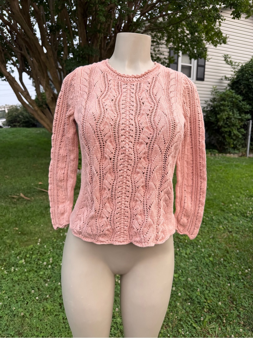 sparrow Blush Pink Cable Knit Crewneck Sweater